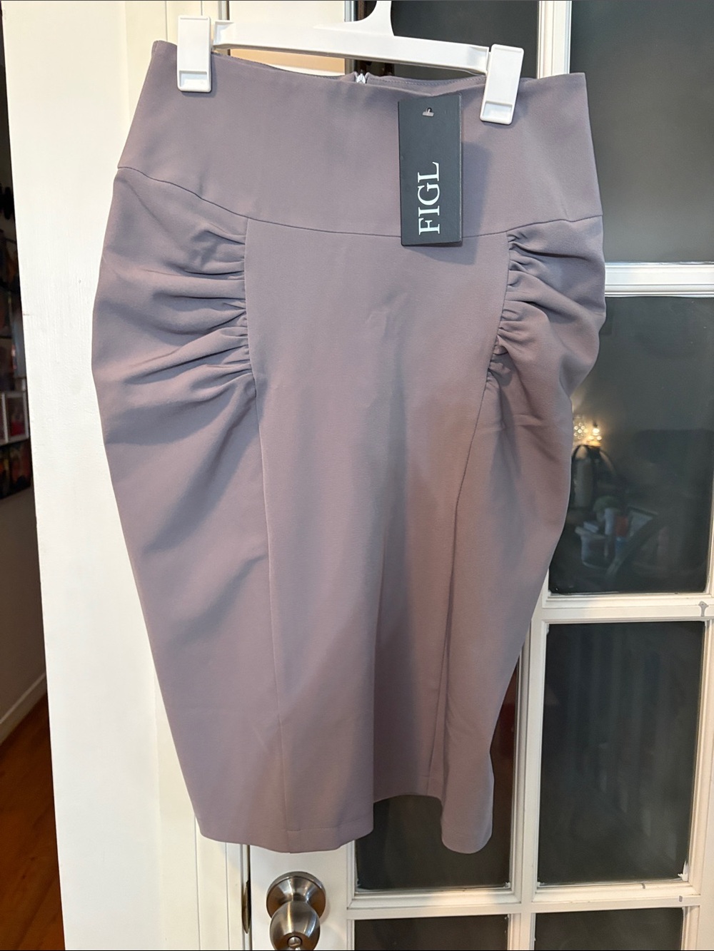 High-Waist Ruched Pencil Skirt in Dusty Mauve